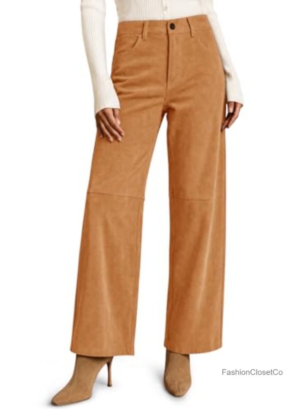 Faux Suede High Waisted Straight Leg Casual Pants